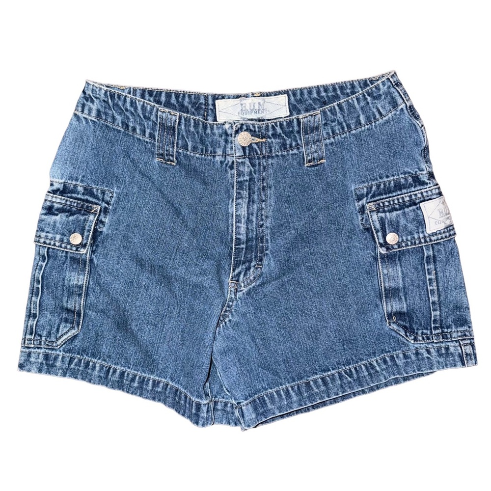 💙💖 Vintage 90s‎ B.U.M. Equipment Denim Mini Cargo Shorts Jean Y2K